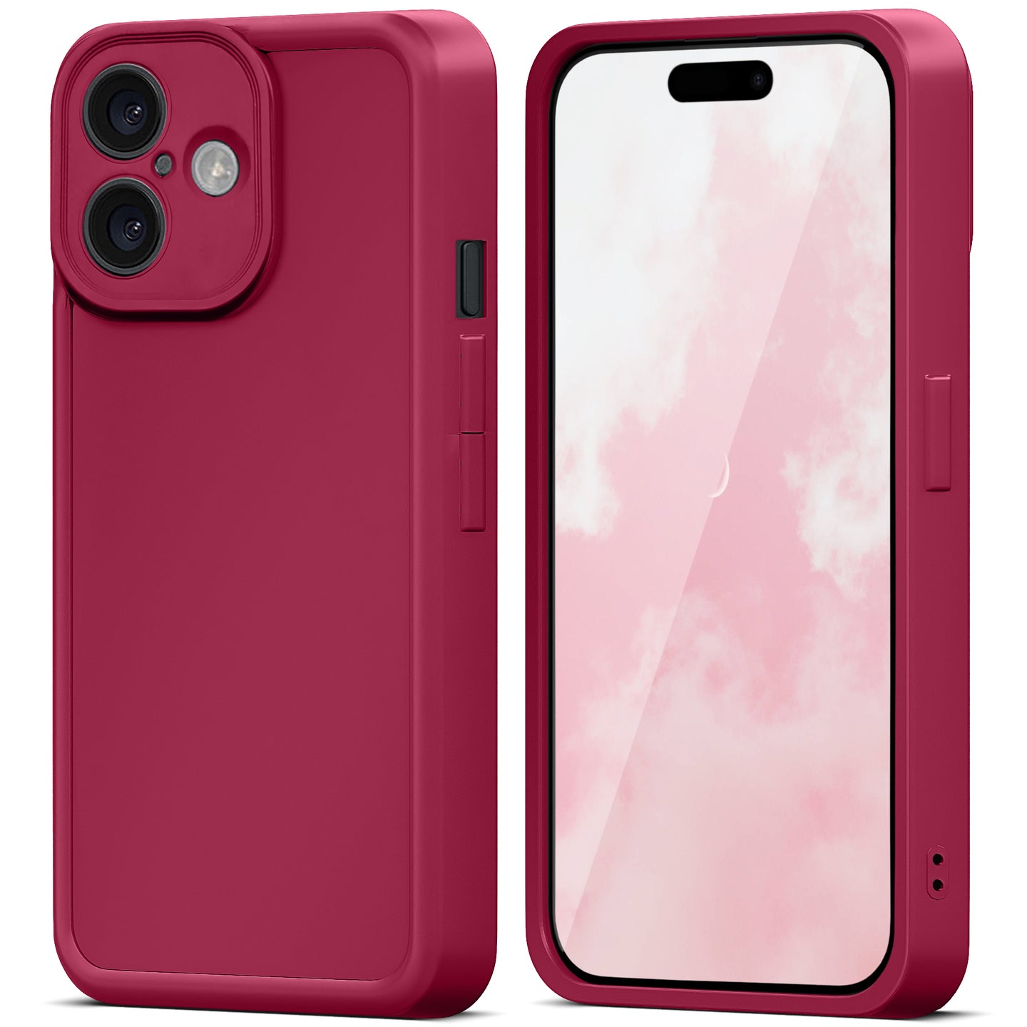 Moozy RimUP Phone Case for iphone 16, Flexible TPU Bumper Shockproof Raised Edges Cover for Extra Protection, Precise Cutouts and Camera Lens Protector, Anti-Scratch, Wine Red