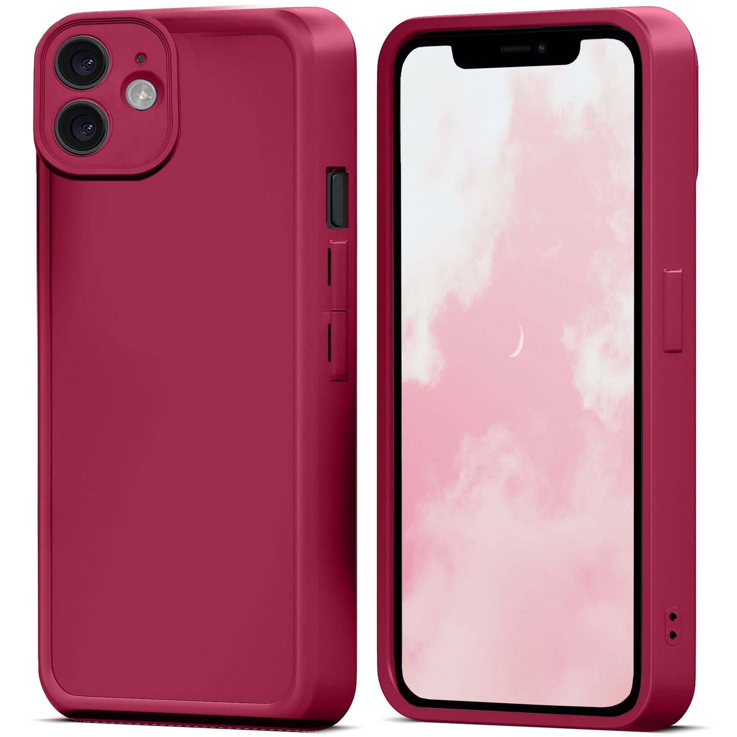Moozy RimUP Phone Case for iPhone 11, Matte Finish High Edge Protection TPU Cover, Wine Red