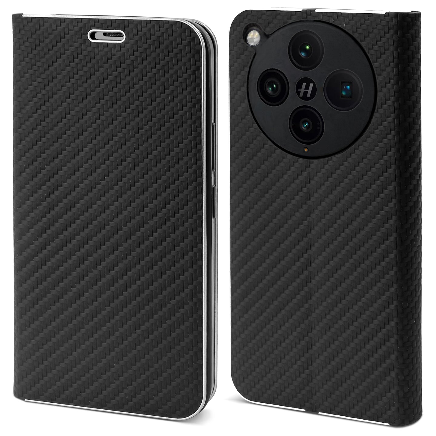 Moozy Wallet Phone Case for Vivo X200 Pro, Carbon - Protective Flip Case with Metallic Border Design Magnetic Closure Flip Cover with Card Holder and Kickstand Function, Black