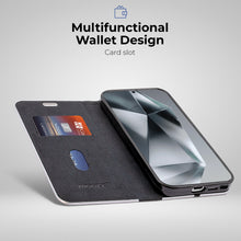 Afbeelding in Gallery-weergave laden, Moozy Wallet Phone Case for Samsung galaxy S23 Ultra, Carbon - Flip Case with Metallic Border Design Magnetic Closure Flip Cover for samsung S23 Ultra with Card Holder and Kickstand Function, Black
