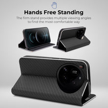 Charger l&#39;image dans la galerie, Moozy Wallet Phone Case for Xiaomi 15 Ultra, Carbon - Protective Flip Case with Metallic Border Design Magnetic Closure Flip Cover with Card Holder and Kickstand Function, Black
