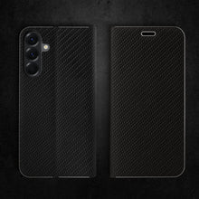 Lade das Bild in den Galerie-Viewer, Moozy Wallet Phone Case for Samsung galaxy A56, Carbon - Flip Case with Metallic Border Design Magnetic Closure Flip Cover for samsung A56 with Card Holder and Kickstand Function, Black
