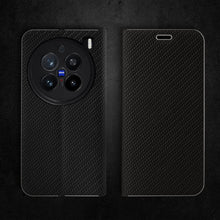 Load image into Gallery viewer, Moozy Wallet Phone Case for Vivo X200 Pro, Carbon - Protective Flip Case with Metallic Border Design Magnetic Closure Flip Cover with Card Holder and Kickstand Function, Black

