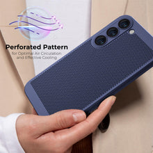 Charger l&#39;image dans la galerie, Moozy VentiGuard Phone Case for Samsung galaxy S23, Breathable Cover for samsung galaxy s23 with Perforated Pattern for Air Circulation, Case for samsung 23, Blue

