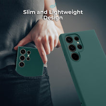 Afbeelding in Gallery-weergave laden, Moozy Lifestyle. Silicone Case for Samsung S24 Ultra, Dark Green - Liquid Silicone Lightweight Cover with Matte Finish and Soft Microfiber Lining, Premium Silicone Case
