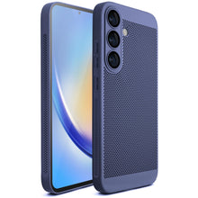 Lade das Bild in den Galerie-Viewer, Moozy VentiGuard Phone Case for Samsung S24, Blue - Breathable Cover with Perforated Pattern for Air Circulation, Ventilation, Anti-Overheating Phone Case
