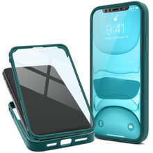 Lade das Bild in den Galerie-Viewer, Moozy 360 Case for iPhone 12 / 12 Pro - Green Rim Transparent Case, Full Body Double-sided Protection, Cover with Built-in Screen Protector
