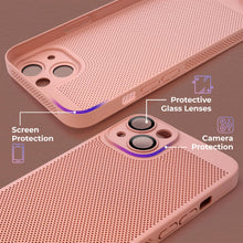 Załaduj obraz do przeglądarki galerii, Moozy VentiGuard Phone Case for iPhone 15, Pastel Pink, 6.1-inch - Breathable Cover with Perforated Pattern for Air Circulation, Ventilation, Anti-Overheating Phone Case
