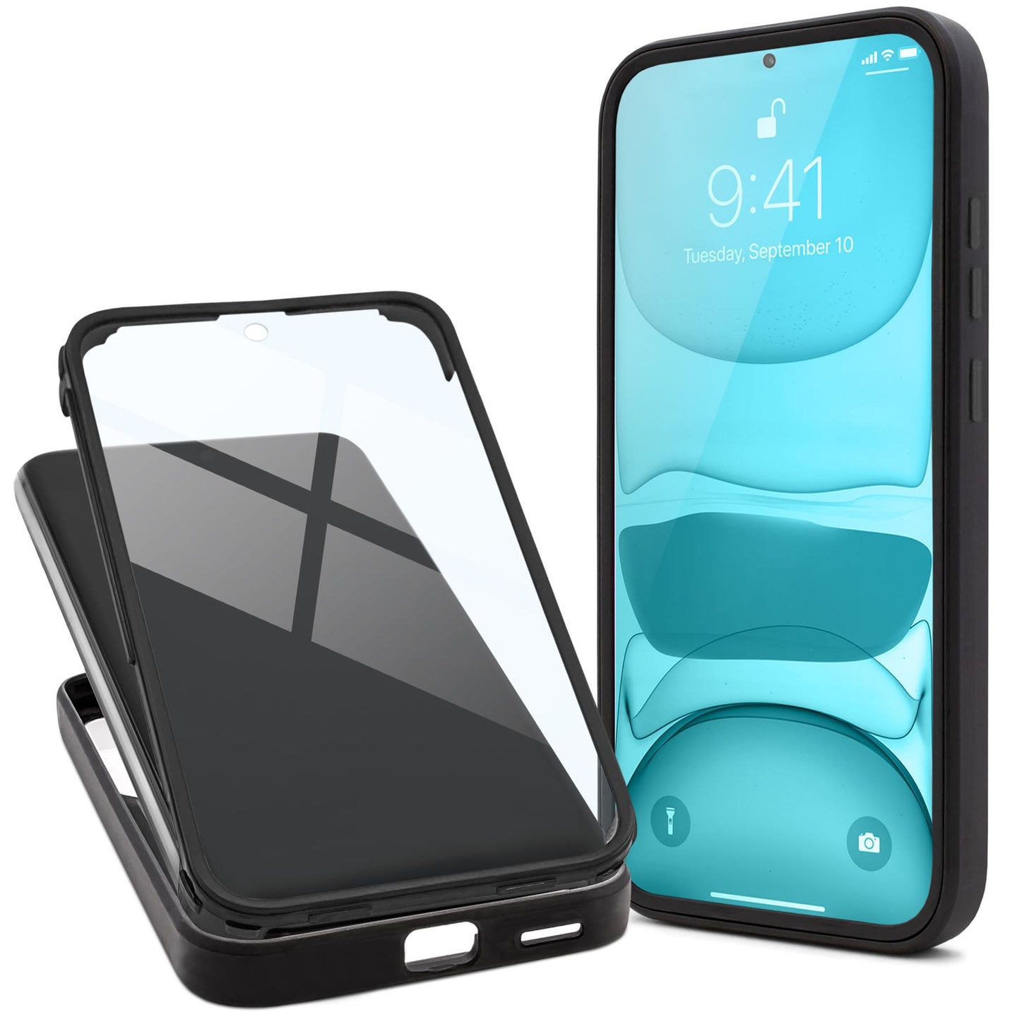 Moozy 360 Case for Xiaomi 12T and 12T Pro - Black Rim Transparent Case, Full Body Double-sided Protection, Cover with Built-in Screen Protector