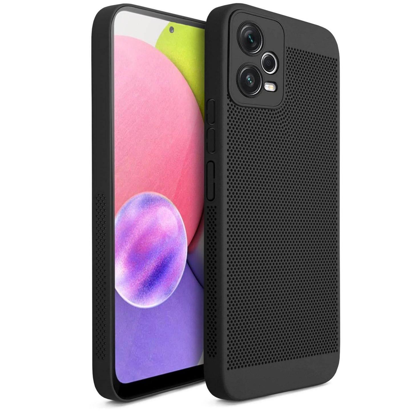 Moozy VentiGuard Phone Case for Xiaomi Redmi Note 12 Pro 5G, Black - Breathable Cover with Perforated Pattern for Air Circulation, Ventilation, Anti-Overheating Phone Case
