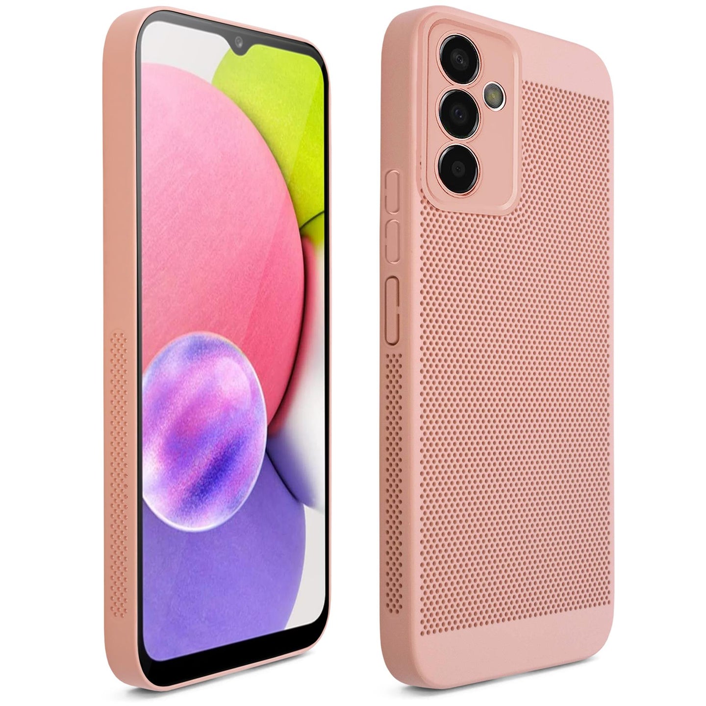 Moozy VentiGuard Phone Case for Samsung A14, Pastel Pink - Breathable Cover with Perforated Pattern for Air Circulation, Ventilation, Anti-Overheating Phone Case