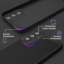Load image into Gallery viewer, Moozy VentiGuard Phone Case for Samsung A14, Black - Breathable Cover with Perforated Pattern for Air Circulation, Ventilation, Anti-Overheating Phone Case

