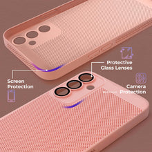 Afbeelding in Gallery-weergave laden, Moozy VentiGuard Phone Case for Samsung A34 5G, Pastel Pink - Breathable Cover with Perforated Pattern for Air Circulation, Ventilation, Anti-Overheating Phone Case
