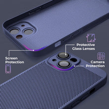 Load image into Gallery viewer, Moozy VentiGuard Phone Case for iphone 14, 6.1-inch - Breathable Shockproof Bumper Cover with lens protector, Perforated Pattern for Air Circulation, Anti-Overheating Phone Case, Blue
