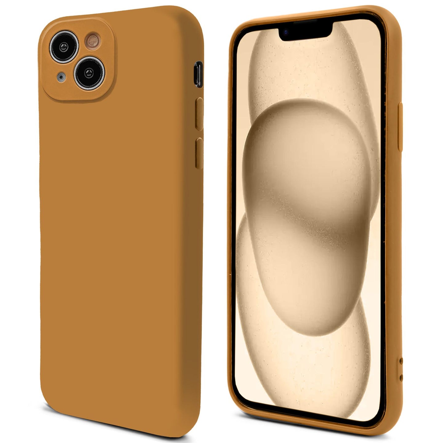 Moozy Lifestyle. Premium Silicone Phone Case for iPhone 14, 6.1-inch, Liquid Silicone Lightweight cover for i phone 14 with Matte Finish and Soft Microfiber Lining, Caramel