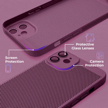 Carica l&#39;immagine nel visualizzatore di Gallery, Moozy VentiGuard Phone Case for iPhone 11, Purple, 6.1-inch - Breathable Cover with Perforated Pattern for Air Circulation, Ventilation, Anti-Overheating Phone Case
