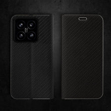 Załaduj obraz do przeglądarki galerii, Moozy Wallet Case for Xiaomi 14, Black Carbon - Flip Case with Metallic Border Design Magnetic Closure Flip Cover with Card Holder and Kickstand Function

