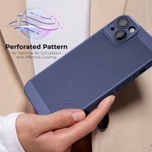 Cargar imagen en el visor de la galería, Moozy VentiGuard Phone Case for iPhone 15, Blue, 6.1-inch - Breathable Cover with Perforated Pattern for Air Circulation, Ventilation, Anti-Overheating Phone Case
