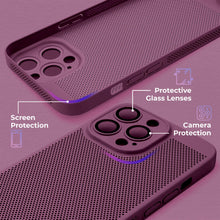 Load image into Gallery viewer, Moozy VentiGuard Phone Case for iphone 14 pro, 6.1-inch, Breathable Cover for iphone 14 pro with Perforated Pattern for Air Circulation, Hard case for iphone 14 pro, Purple
