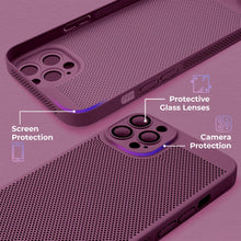Afbeelding in Gallery-weergave laden, Moozy VentiGuard Phone Case for iPhone 12 Pro, Purple, 6.1-inch - Breathable Cover with Perforated Pattern for Air Circulation, Ventilation, Anti-Overheating Phone Case
