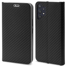 Lade das Bild in den Galerie-Viewer, Moozy Wallet Case for Samsung A32 5G, Black Carbon - Flip Case with Metallic Border Design Magnetic Closure Flip Cover with Card Holder and Kickstand Function
