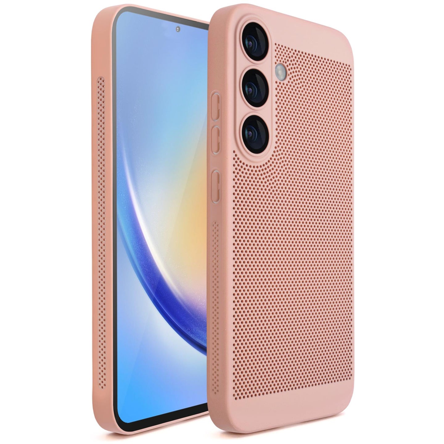 Moozy VentiGuard Phone Case for Samsung S24, Pastel Pink - Breathable Cover with Perforated Pattern for Air Circulation, Ventilation, Anti-Overheating Phone Case