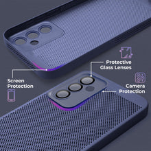 Załaduj obraz do przeglądarki galerii, Moozy VentiGuard Phone Case for Samsung A54 5G, Blue - Breathable Cover with Perforated Pattern for Air Circulation, Ventilation, Anti-Overheating Phone Case
