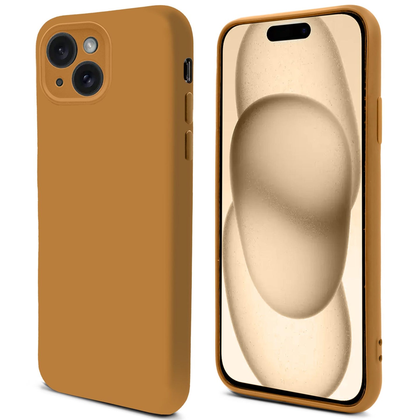 Moozy Lifestyle. Silicone Phone Case for iPhone 15, 6.1-inch, Liquid Silicone Lightweight  Cover for iphone 15 with Matte Finish and Soft Microfiber Lining, Premium shockproof Case, Caramel