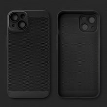 Load image into Gallery viewer, Moozy VentiGuard Phone Case for iphone 14, 6.1-inch - Breathable Shockproof Bumper Cover with lens protector, Perforated Pattern for Air Circulation, Anti-Overheating Phone Case, Black
