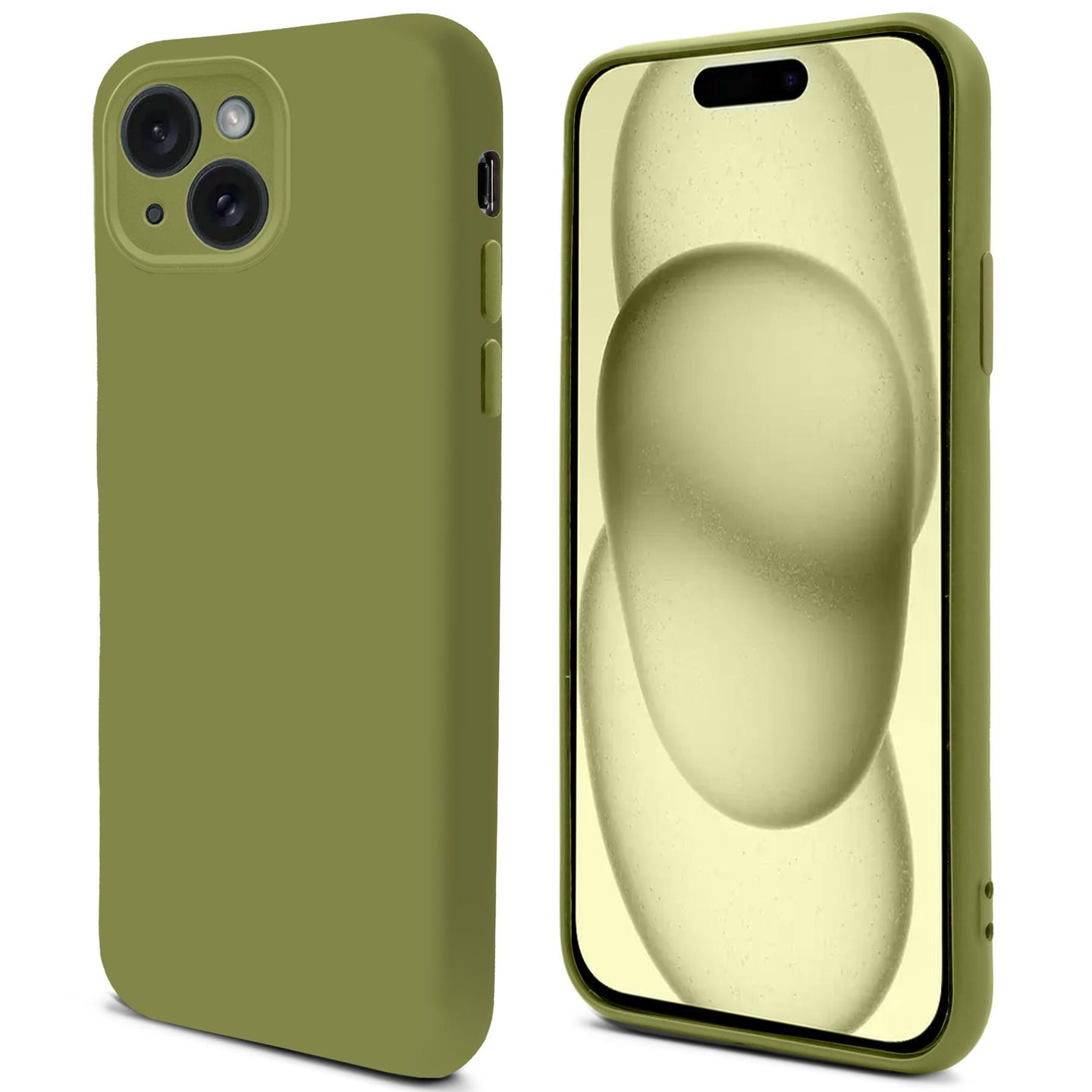 Moozy Lifestyle. Silicone Phone Case for iPhone 15, 6.1-inch, Liquid Silicone Lightweight  Cover for iphone 15 with Matte Finish and Soft Microfiber Lining, Premium shockproof Case, Olive green