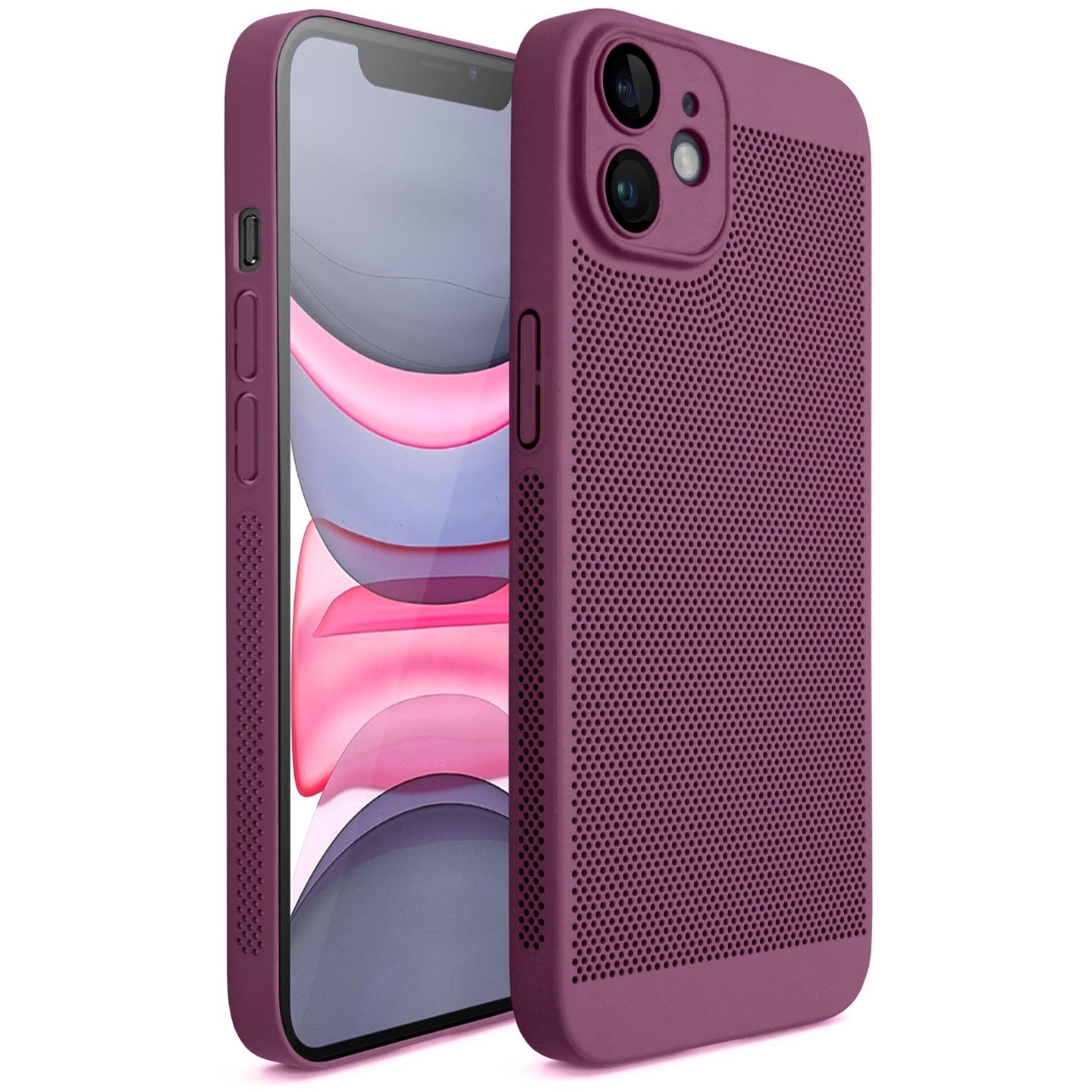 Moozy VentiGuard Phone Case for iPhone 11, Purple, 6.1-inch - Breathable Cover with Perforated Pattern for Air Circulation, Ventilation, Anti-Overheating Phone Case