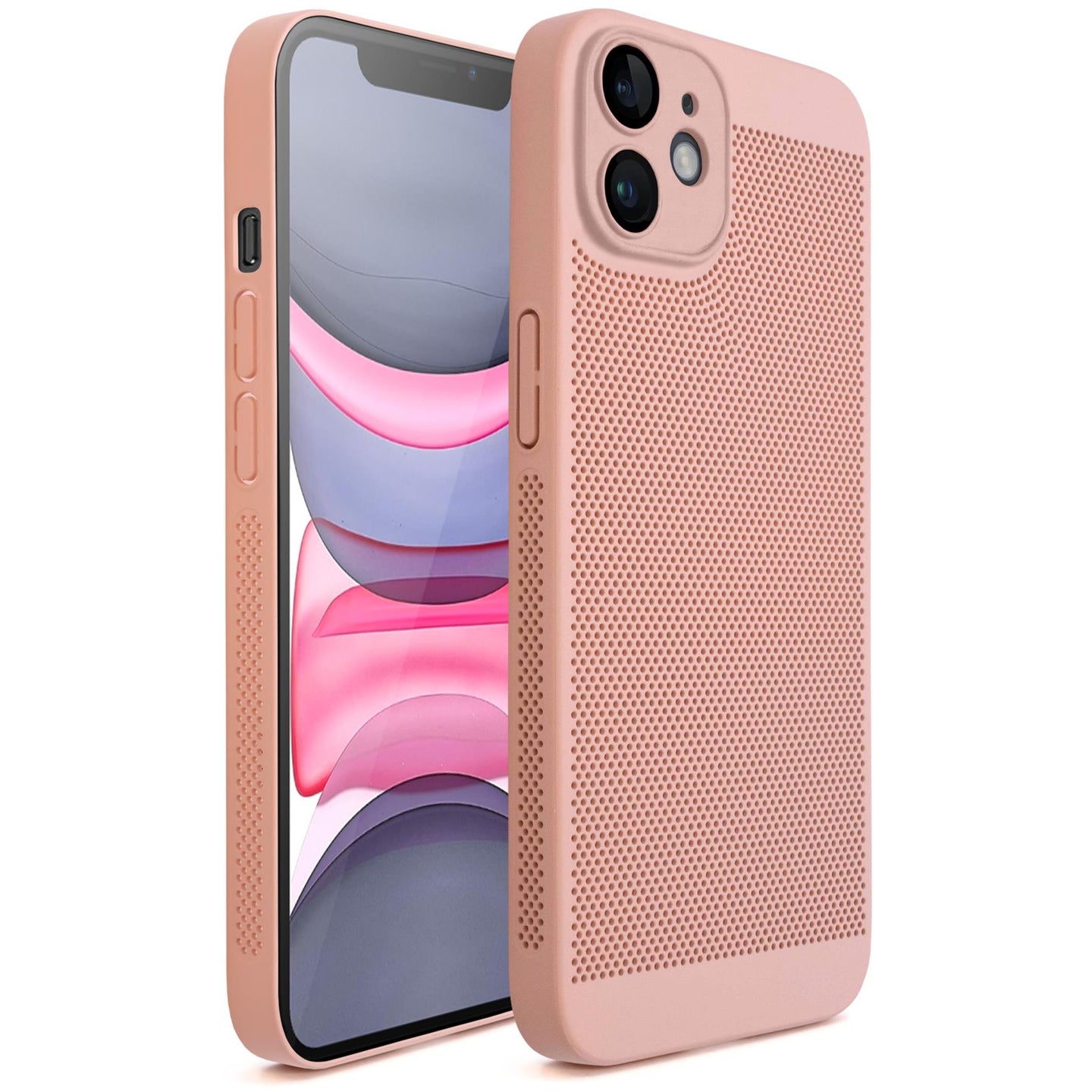 Moozy VentiGuard Phone Case for iPhone 11, Pastel Pink, 6.1-inch - Breathable Cover with Perforated Pattern for Air Circulation, Ventilation, Anti-Overheating Phone Case