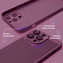 Cargar imagen en el visor de la galería, Moozy VentiGuard Phone Case for iphone 15 pro max, Breathable phone case for iphone 15 pro max with Perforated Pattern for Air Circulation, Case for iphone 15 pro max shockproof, Purple
