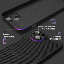 Load image into Gallery viewer, Moozy VentiGuard Phone Case for iphone 14, 6.1-inch - Breathable Shockproof Bumper Cover with lens protector, Perforated Pattern for Air Circulation, Anti-Overheating Phone Case, Black
