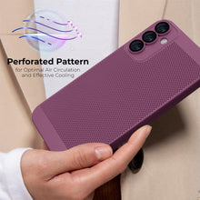 Cargar imagen en el visor de la galería, Moozy VentiGuard Phone Case for Samsung A34 5G, Purple - Breathable Cover with Perforated Pattern for Air Circulation, Ventilation, Anti-Overheating Phone Case
