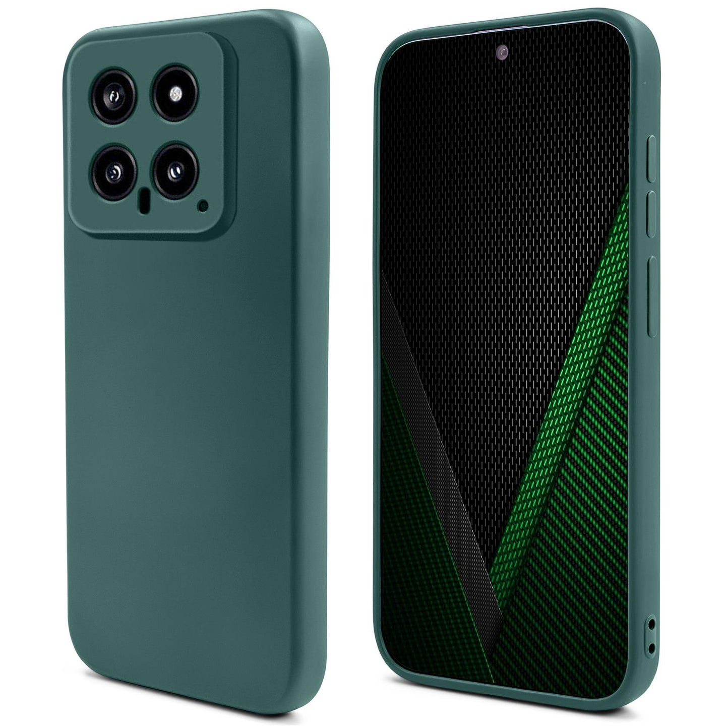 Moozy Lifestyle. Silicone Case for Xiaomi 14, Dark Green - Liquid Silicone Lightweight Cover with Matte Finish and Soft Microfiber Lining, Premium Silicone Case