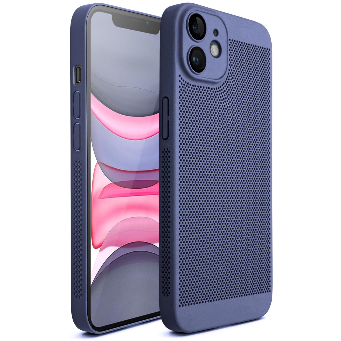Moozy VentiGuard Phone Case for iPhone 11, Blue, 6.1-inch - Breathable Cover with Perforated Pattern for Air Circulation, Ventilation, Anti-Overheating Phone Case