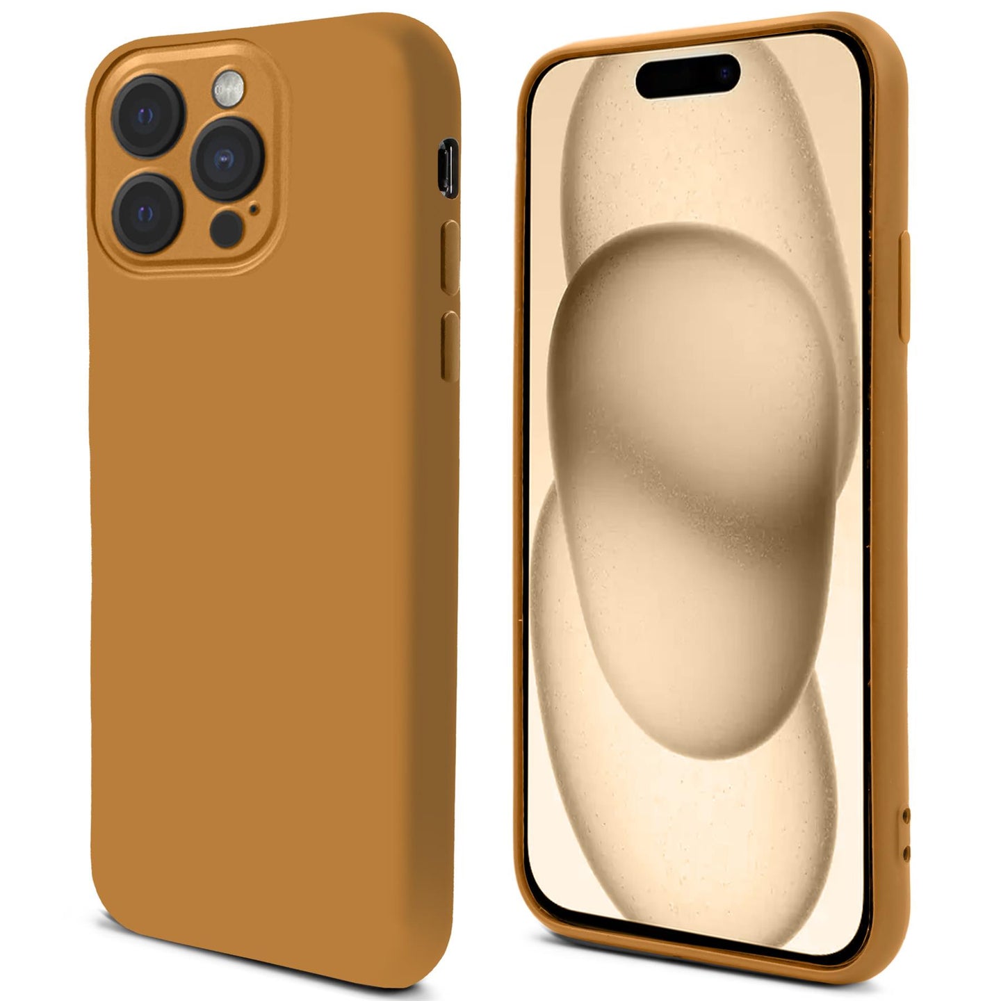 Moozy Lifestyle. Premium Silicone Phone case for iPhone 15 Pro, 6.1-inch, Liquid Silicone Lightweight Cover for iphone 15 Pro Shockproof with Matte Finish and Soft Microfiber Lining, Caramel