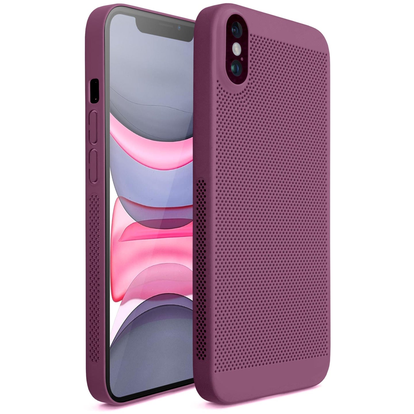 Moozy VentiGuard Phone Case for iPhone X / XS, Purple, 5.8-inch - Breathable Cover with Perforated Pattern for Air Circulation, Ventilation, Anti-Overheating Phone Case