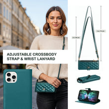 Charger l&#39;image dans la galerie, Moozy Lanyard Wallet Case for iPhone 16 Pro (6.3”) – Quilted Crossbody PU Leather Phone Purse with Card Holder, Zip Coin Pocket and Detachable Strap, Dark Green
