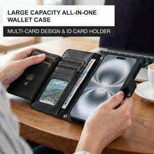 Afbeelding in Gallery-weergave laden, Moozy Lanyard Wallet Case for iPhone 16 Pro (6.3”) – Quilted Crossbody PU Leather Phone Purse with Card Holder, Zip Coin Pocket and Detachable Strap, Black
