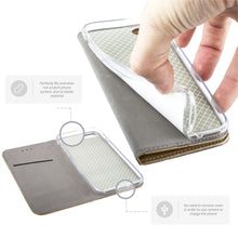 Załaduj obraz do przeglądarki galerii, Moozy Case Flip Cover for iPhone SE 2020, iPhone 7, iPhone 8, Gold - Smart Magnetic Flip Case with Card Holder and Stand
