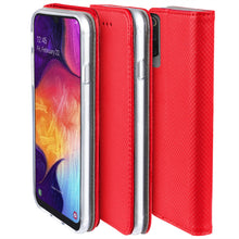Cargar imagen en el visor de la galería, Moozy Case Flip Cover for Samsung A50, Red - Smart Magnetic Flip Case with Card Holder and Stand
