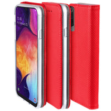 Carica l&#39;immagine nel visualizzatore di Gallery, Moozy Case Flip Cover for Samsung A50, Red - Smart Magnetic Flip Case with Card Holder and Stand
