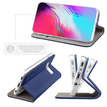 Load image into Gallery viewer, Moozy Case Flip Cover for Samsung S10 Plus, Dark Blue - Smart Magnetic Flip Case with Card Holder and Stand

