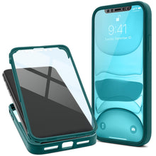Carica l&#39;immagine nel visualizzatore di Gallery, Moozy 360 Case for iPhone 11 - Green Rim Transparent Case, Full Body Double-sided Protection, Cover with Built-in Screen Protector
