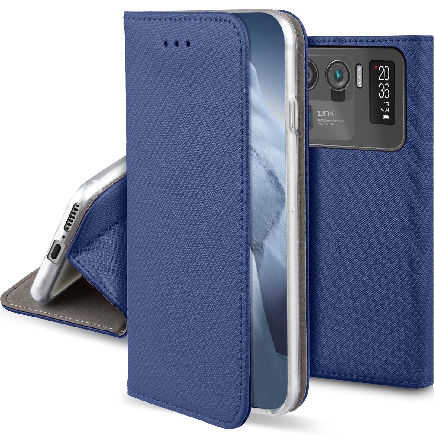 Moozy Case Flip Cover for Xiaomi Mi 11 Ultra, Dark Blue - Smart Magnetic Flip Case Flip Folio Wallet Case