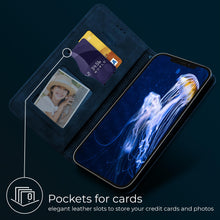Załaduj obraz do przeglądarki galerii, Moozy Marble Blue Flip Case for iPhone 12, iPhone 12 Pro - Flip Cover Magnetic Flip Folio Retro Wallet Case
