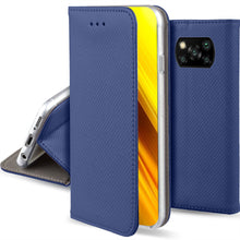Load image into Gallery viewer, Moozy Case Flip Cover for Xiaomi Poco X3 NFC, Dark Blue - Smart Magnetic Flip Case with Card Holder and Stand
