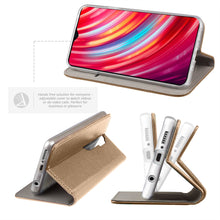 Lade das Bild in den Galerie-Viewer, Moozy Case Flip Cover for Xiaomi Redmi Note 8 Pro, Gold - Smart Magnetic Flip Case with Card Holder and Stand
